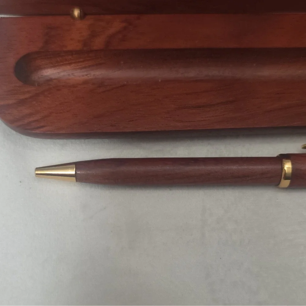Vintage 1980's-90's-IBM Wood Ballpoint Pen Set with Wooden Case Collectible